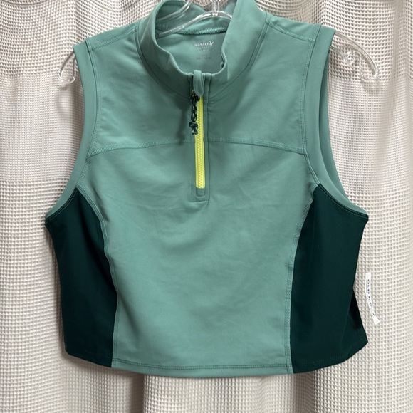 Old Navy NWT PowerSoft Half Zip Sleeveless Cropped Top green SZ L workout lift - Picture 3 of 8